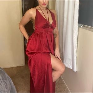 Fashion Nova Red Satin backless gown